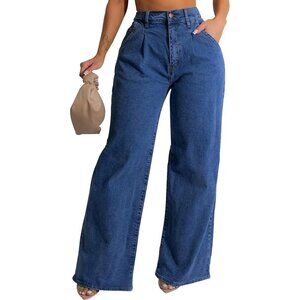 Women's Wide Leg Jeans Polyester Spandex High Waist Baggy Casual Denim
